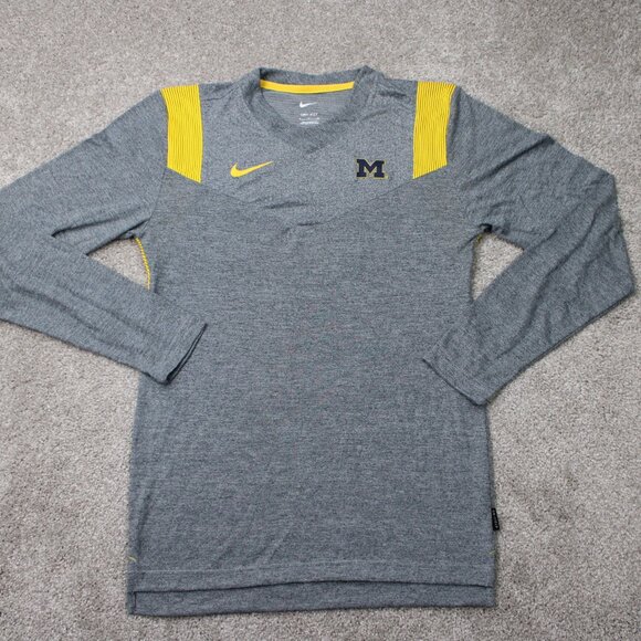 Nike Michigan Wolverines Shirt Mens Small Gray Dri-Fit On-Field Apparel L/S - Picture 1 of 16